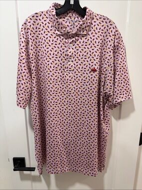 Perlis Men's Short-Sleeve Polo Shirt Pink with Crawfish Boil - XL